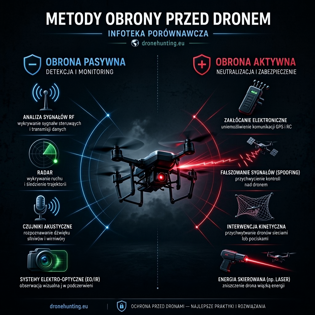 Metody obrony przed dronem — infografika porównawcza